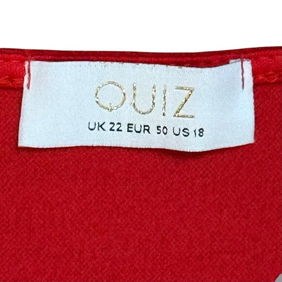 QUIZ Womens Plus Size Wrap Pleated Ruched Sleeve Red Midi Dress Size US 18 Party - Picture 10 of 12